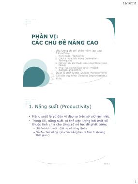 Bài giảng Kỹ thuật phần mềm - Phần 6: Các chủ đề nâng cao