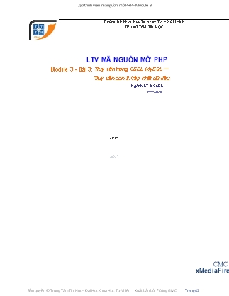 Bài giảng Lập trình viên mã nguồn mở PHP - Module 3, Bài 3: Truy vấn trong cơ sở dữ liệu MySQL. Truy vấn con và cập nhật dữ liệu