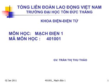 Bài giảng Mạch điện 1 - Chương 1: Khái niệm chung về mạch điện - Trần Thị Thu Thảo