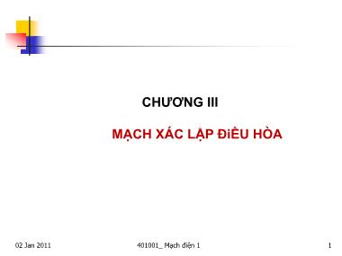 Bài giảng Mạch điện 1 - Chương 3: Mạch xác lập điều hòa - Trần Thị Thu Thảo