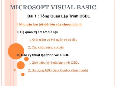 Bài giảng Microsoft visual basic - Bài 1: Tổng quan lập trình cơ sở dữ liệu