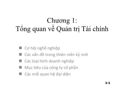 Bài giảng môn Quản trị tài chính - Chương 1: Tổng quan về quản trị tài chính