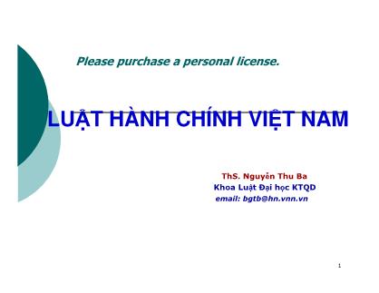 Bài giảng Pháp luật đại cương - Chương 5: Luật hành chính Việt Nam - Nguyễn Thu Ba