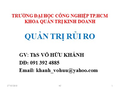 Bài giảng Quản trị rủi ro - Chương 1: Tổng quan về quản trị rủi ro