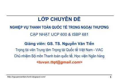 Bài giảng Thanh toán quốc tế trong ngoại thương - Bài 1: Tổng quan - Nguyễn Văn Tiến