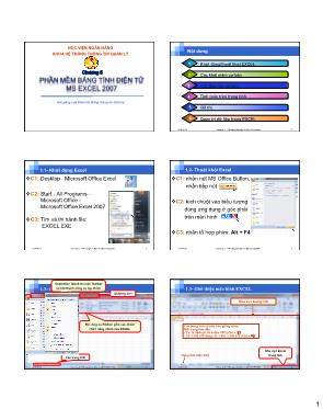 Bài giảng Tin học căn bản - Chương 5: Phần mềm bảng tính điện tử MS Excel 2007