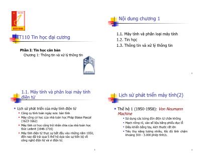 Bài giảng Tin học đại cương - Phần 1: Tin học căn bản - Chương 1: Thông tin và xử lý thông tin