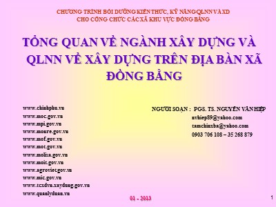 Bài giảng Tổng quan về ngành xây dựng và qlnn về xây dựng trên địa bàn xã đồng bằng