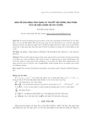 Bàn về khả năng ứng dụng lý thuyết hệ phẳng vào phân tích và điều khiển hệ phi tuyến