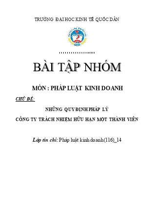 Báo cáo Những quy định pháp lý công ty Trách nhiệm hữu hạn một thành viên