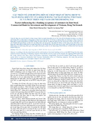 Các nhân tố ảnh hưởng đến sự chấp nhận sử dụng dịch vụ ngân hàng điện tử của khách hàng tại ngân hàng tmcp đầu tư và phát triển Việt Nam chi nhánh Đồng Nai