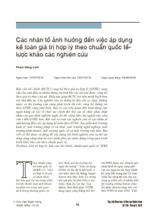 Các nhân tố ảnh hưởng đến việc áp dụng kế toán giá trị hợp lý theo chuẩn quốc tế - Lược khảo các nghiên cứu