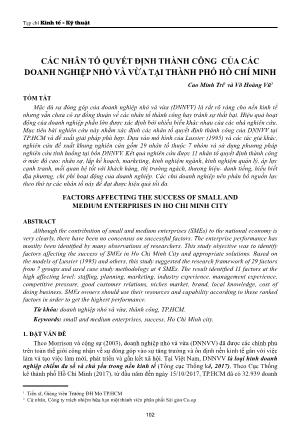 Các nhân tố quyết định thành công của các doanh nghiệp nhỏ và vừa tại thành phố Hồ Chí Minh