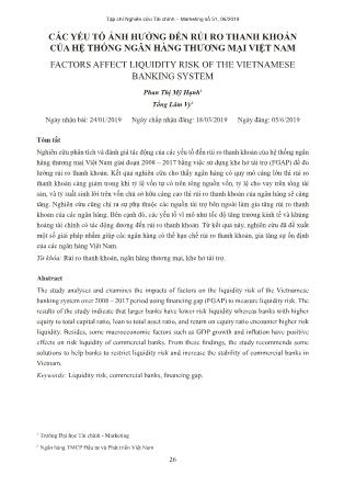 Các yếu tố ảnh hưởng đến rủi ro thanh khoản của hệ thống ngân hàng thương mại Việt Nam