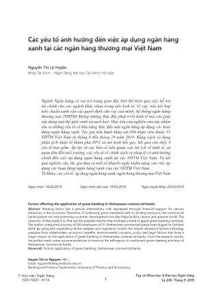 Các yếu tố ảnh hưởng đến việc áp dụng ngân hàng xanh tại các ngân hàng thương mại Việt Nam