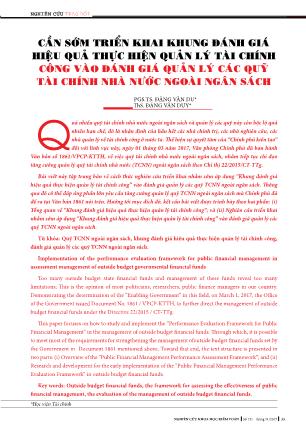 Cần sớm triển khai khung đánh giá hiệu quả thực hiện quản lý tài chính công vào đánh giá quản lý các quỹ tài chính nhà nước ngoài ngân sách