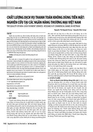 Chất lượng dịch vụ thanh toán không dùng tiền mặt: Nghiên cứu tại các ngân hàng thương mại Việt Nam