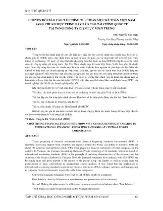 Chuyển đổi Báo cáo tài chính từ chuẩn mực kế toán Việt Nam sang chuẩn mực trình bày Báo cáo tài chính quốc tế tại tổng công ty điện lực miền Trung