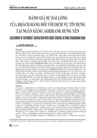 Đánh giá sự hài lòng của khách hàng đối với dịch vụ tín dụng tại ngân hàng Agribank Hưng Yên