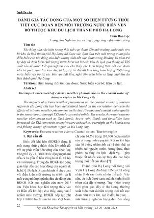 Đánh giá tác động của một số hiện tượng thời cực đoan đến môi trường nước biển ven bờ thuộc khu du lịch thành phố Hạ Long