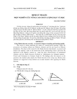 Định lý Thalès một nghiên cứu nâng cao chất lượng dạy và học