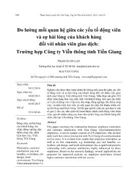 Đo lường mối quan hệ giữa các yếu tố động viên và sự hài lòng của khách hàng đối với nhân viên giao dịch: Trường hợp Công ty Viễn thông tỉnh Tiền Giang