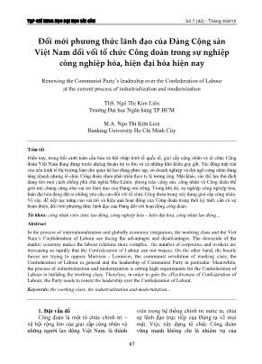 Đổi mới phương thức lãnh đạo của Đảng Cộng sản Việt Nam đối vối tổ chức Công đoàn trong sự nghiệp công nghiệp hóa, hiện đại hóa hiện nay