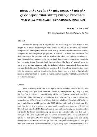 Dòng chảy xuyên văn hóa trong xã hội Hàn Quốc đương thời: Suy tư khi đọc cuốn sách “Way back into korea’ của Choong Soon Kim