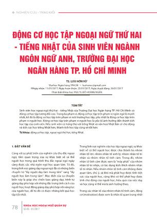 Động cơ học tập ngoại ngữ thứ hai - Tiếng Nhật của sinh viên ngành ngôn ngữ Anh, trường Đại học ngân hàng thành phố Hồ Chí Minh