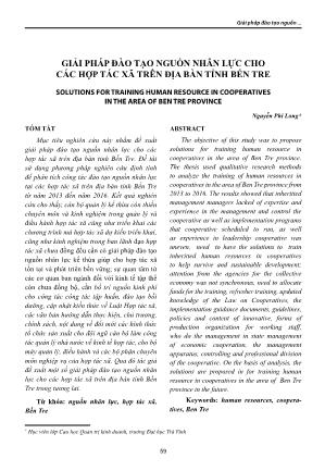 Giải pháp đào tạo nguồn nhân lực cho các hợp tác xã trên địa bàn tỉnh Bến Tre