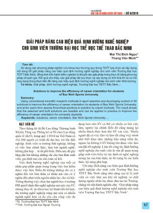 Giải pháp nâng cao hiệu quả định hướng nghề nghiệp cho sinh viên trường Đại học thể dục thể thao Bắc Ninh