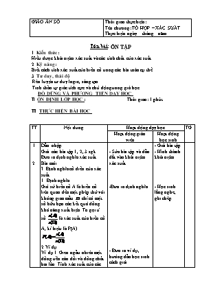 Giáo án Đại số Lớp 11 - Chương 2: Tổ hợp. Xác suất - Bài: Ôn tập