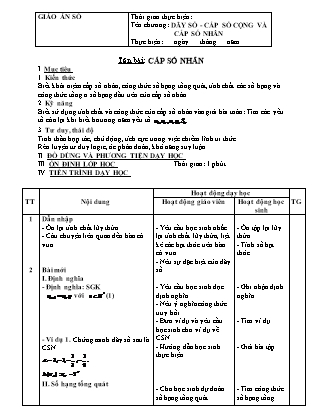 Giáo án Đại số Lớp 11 - Chương 3: Dãy số. Cấp số cộng và cấp số nhân - Bài: Cấp số nhân