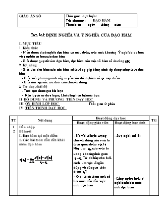 Giáo án Đại số Lớp 11 - Chương 5: Đạo hàm - Bài: Định nghĩa và ý nghĩa của đạo hàm