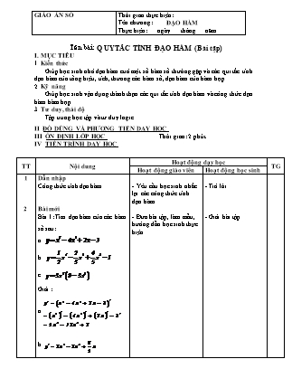 Giáo án Đại số Lớp 11 - Chương 5: Đạo hàm - Bài: Quy tắc tính đạo hàm (Bài tập)