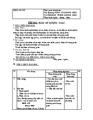 Giáo án Hình học Lớp 11 - Chương 1: Hàm số lượng giác và phương trình lượng giác - Bài: Hàm số lượng giác