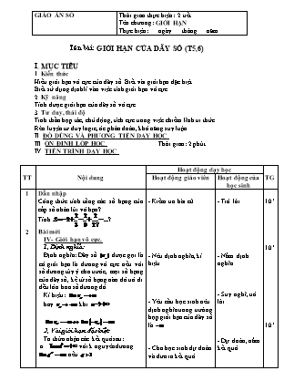 Giáo án Hình học Lớp 11 - Chương 4: Giới hạn - Bài: Giới hạn của dãy số (Phần 3)