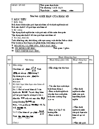 Giáo án Hình học Lớp 11 - Chương 4: Giới hạn - Bài: Giới hạn của hàm số số (Phần 2)