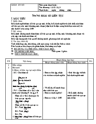 Giáo án Hình học Lớp 11 - Chương 4: Giới hạn - Bài: Hàm số liên tục