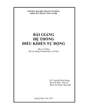 Giáo trình Hệ thống điều khiển tự động (Phần 1)