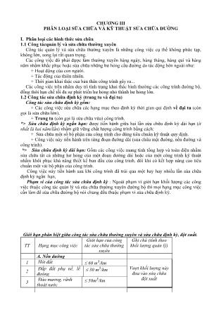 Giáo trình Khai thác cấu đường - Chương 5: Phân loại sữa chữa và kỹ thuật sửa chữa đường