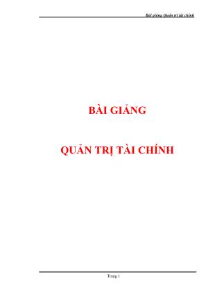 Giáo trình Quản trị tài chính