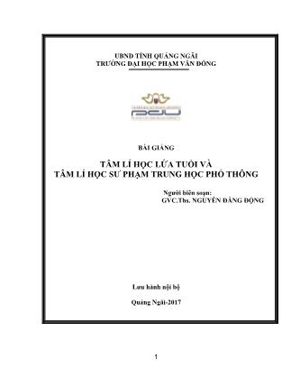 Giáo trình Tâm lí học lứa tuổi và tâm lí học sư phạm Trung học Phổ thông