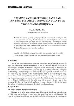 Giữ vững và tăng cường sự lãnh đạo của đảng đối với lực lượng dân quân tự vệ trong giai đoạn hiện nay