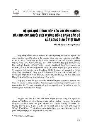 Hệ quả quá trình tiếp xúc tín ngưỡng bản địa của người Việt ỏ vùng đồng bằng Bắc Bộ của công giáo ở Việt Nam