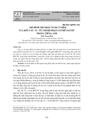 Mô hình tri nhận ẩn dụ ý niệm của kết cấu “X + từ chỉ bộ phận cơ thể ngườ I” trong Tiếng Anh