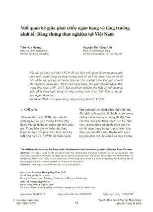 Mối quan hệ giữa phát triển ngân hàng và tăng trưởng kinh tế: Bằng chứng thực nghiệm tại Việt Nam