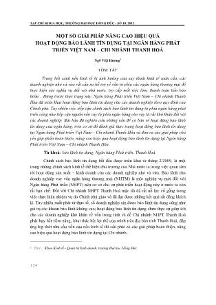 Một số giải pháp nâng cao hiệu quả hoạt động bảo lãnh tín dụng tại ngân hàng phát triển Việt Nam – chi nhánh Thanh Hoá