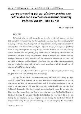 Một số suy nghĩ về đổi mới để góp phần nâng cao chất lượng đào tạo của khoa giáo dục chính trị ở các trường Đại học hiện nay