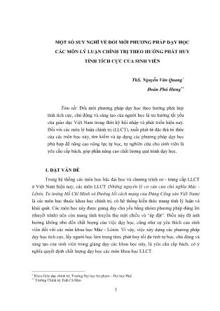 Một số suy nghĩ về đổi mới phương pháp dạy học các môn lý luận chính trị theo hướng phát huy tính tích cực của sinh viên